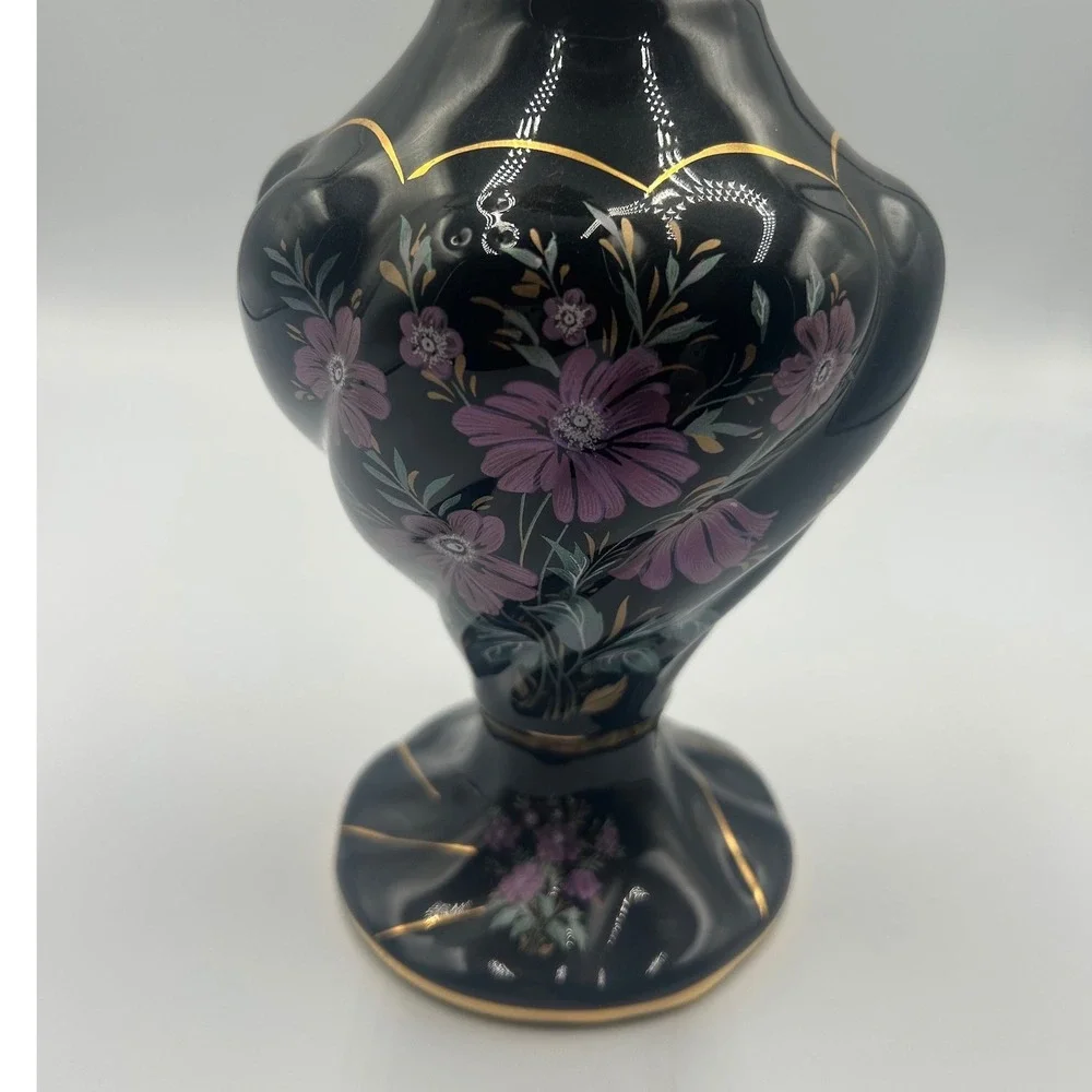 Armaga Japan Vintage Ceramic Oil Lamp Floral Gold Gilt Black Blue 527 96 32